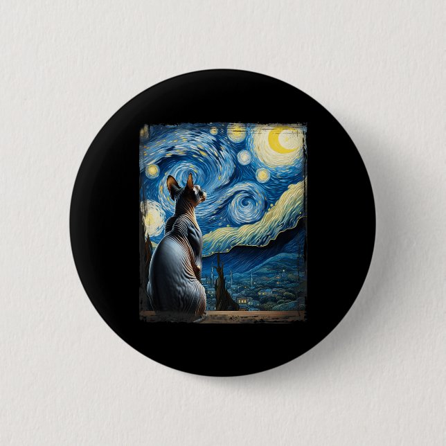 Van Gogh Starry Night Style Artistic Sphynx Cat Button (Vorderseite)