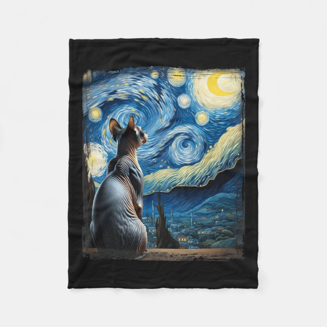 Van Gogh Starry Night Style Artistic Sphynx Cat Fleecedecke (Vorderseite)