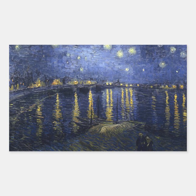 Van Gogh Starry Night über der Rhone Rechteckiger Aufkleber (Vorderseite)