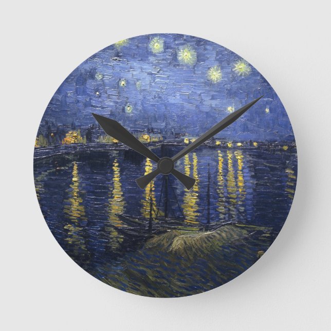 Van Gogh Starry Night über der Rhone Runde Wanduhr (Vorderseite)