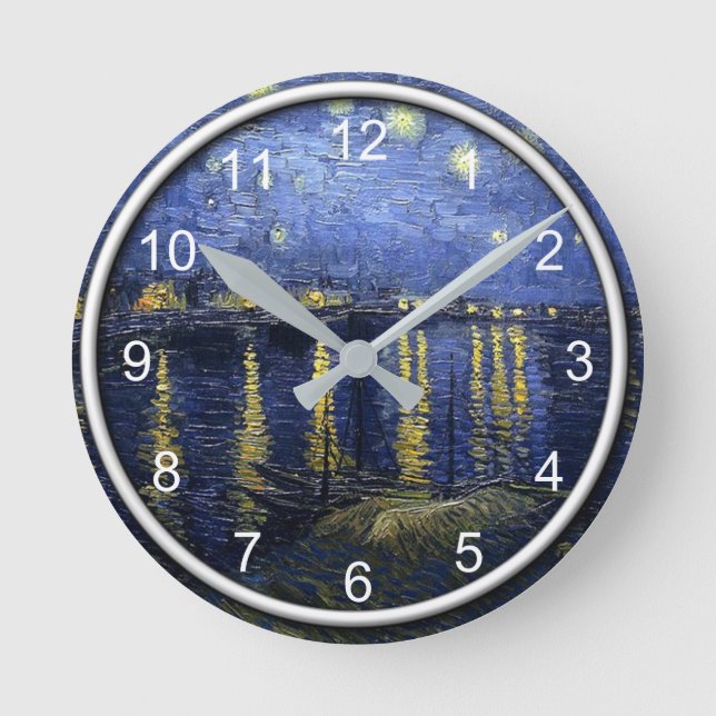 Van Gogh - Starry Night über der Rhone Runde Wanduhr (Vorderseite)