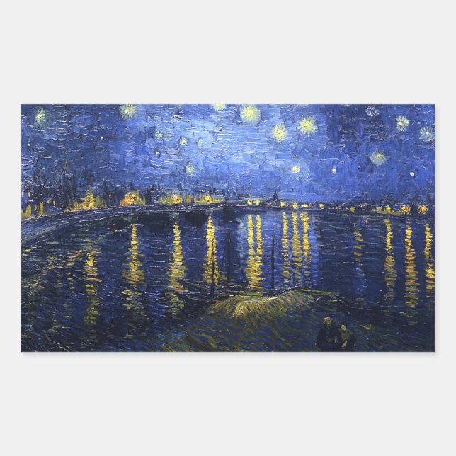 Van Gogh Starry Night über die Rhone-Aufkleber Rechteckiger Aufkleber (Vorderseite)