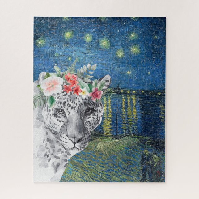 Van Gogh Starry Night und Blume Leopard Puzzle (Vertikal)