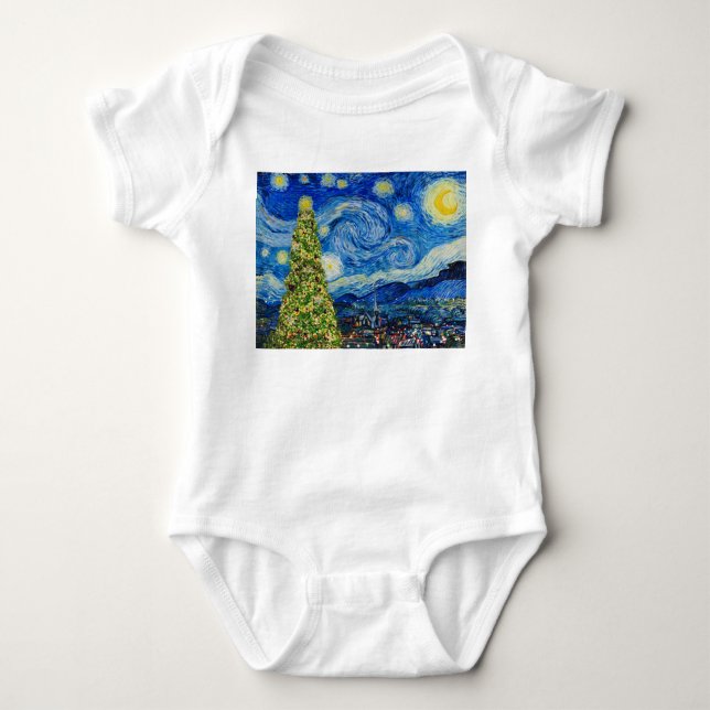 Van Gogh Starry Night - Weihnachtsbaum Baby Strampler (Vorderseite)