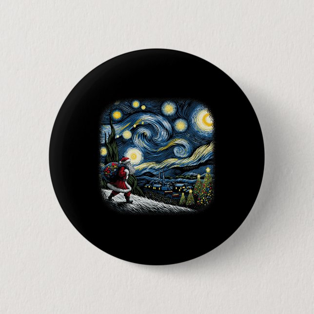 Van Gogh Starry Night Weihnachtsschnee Button (Vorderseite)
