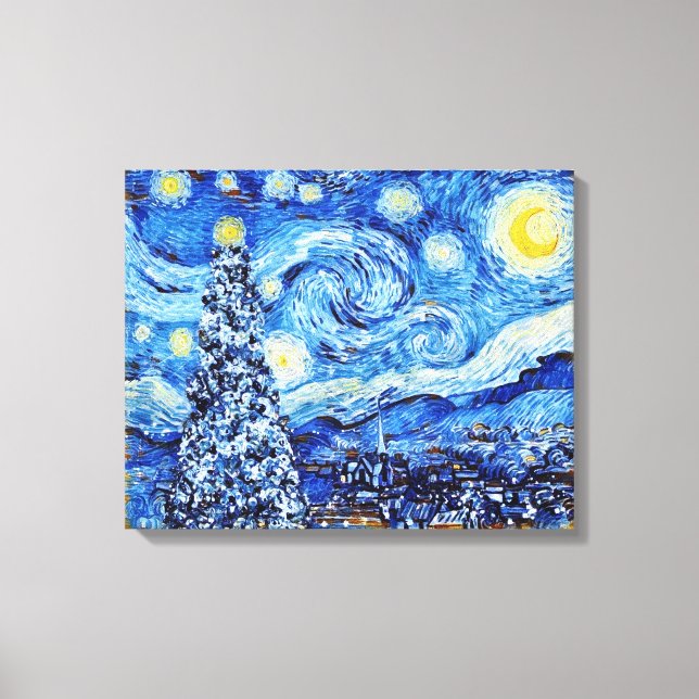 Van Gogh Starry Night - White Christmas Tree Canva Leinwanddruck (Vorderseite)