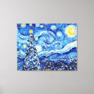 Van Gogh Starry Night - White Christmas Tree Leinwanddruck