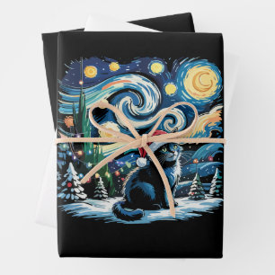 Van Gogh Sternennacht Festives Weihnachten Schwarz Geschenkpapier Set