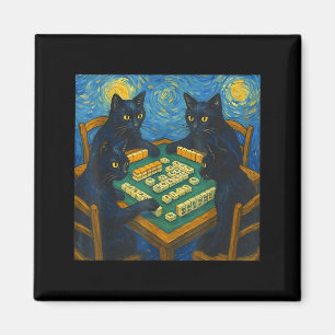 Van Gogh Sternennacht Katze spielt Mahjong chinesi Magnet