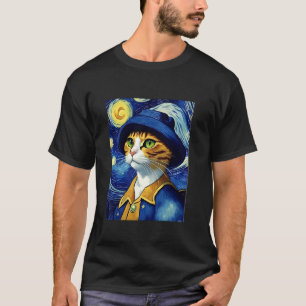 Van Gogh Sternennacht Katzenliebhaber Mutter Katze T-Shirt