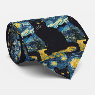 Van Gogh Sternennacht Schwarze Katze Krawatte