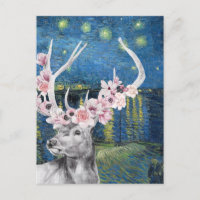 Van Gogh Sternennacht und Hirsch-Blumen-Kompilatio