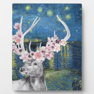 Van Gogh Sternennacht und Hirsch Blumen Zusammenst Fotoplatte