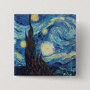 Van Gogh Sternennacht Vintage Blau Meisterwerk Button