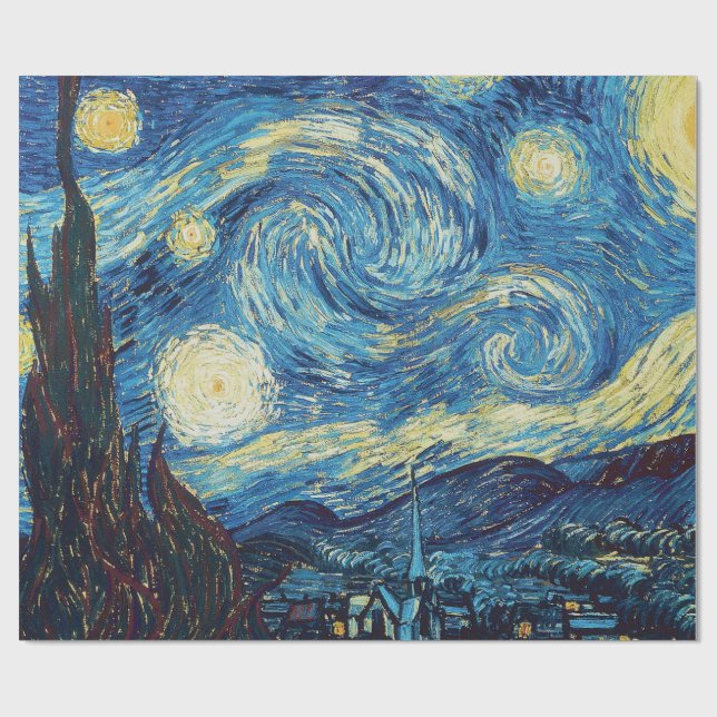 Van Gogh Sternennacht Vintage Blau Meisterwerk Geschenkpapier (Flach)
