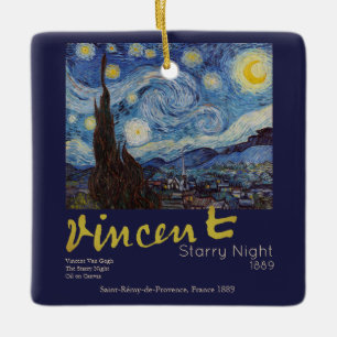 Van Gogh Sternennacht Vintage Blau Meisterwerk Keramikornament