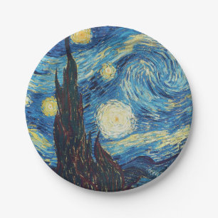 Van Gogh Sternennacht Vintage Blau Meisterwerk Pappteller