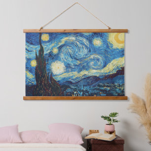 Van Gogh Sternennacht Vintage Blau Meisterwerk Wandteppich Mit Holzrahmen