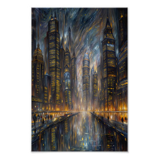 Van Gogh Stil Futuristische Stadtlandschaft Kunst Fotodruck