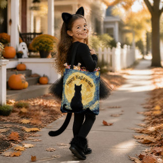 Van Gogh Stil schwarze Katze Halloween-Tasche