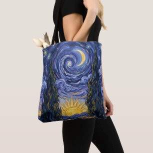 Van Gogh Stil Zypressen Dämmerung Mitternacht Mond