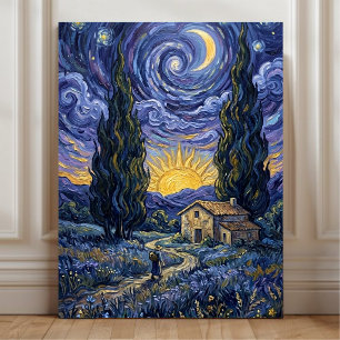 Van Gogh Stil Zypressen Dämmerung Sternennacht Kun Leinwanddruck