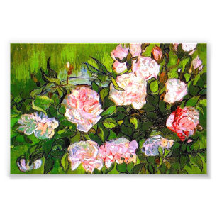 Van Gogh Still Life mit rosa Roses Fotodruck