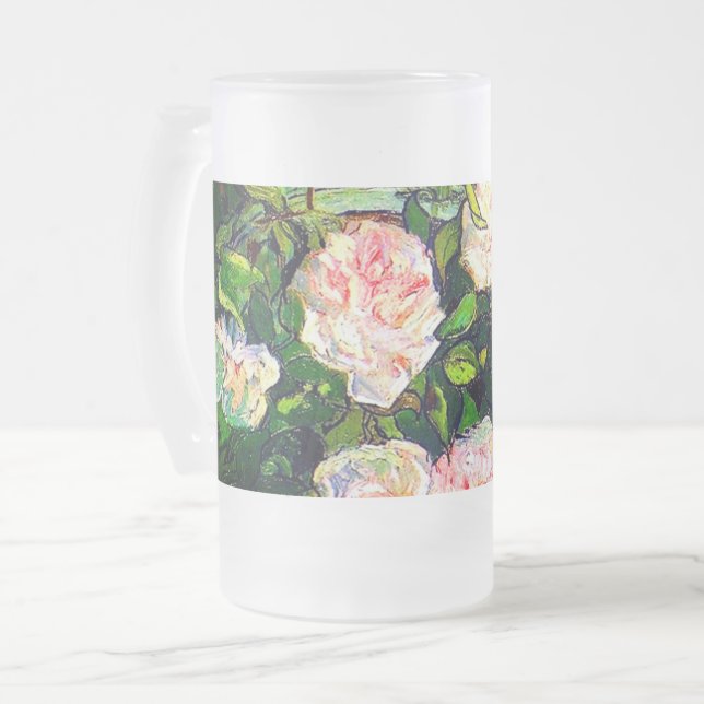 Van Gogh Still Life mit rosa Roses Mattglas Bierglas (Vorderseite Links)