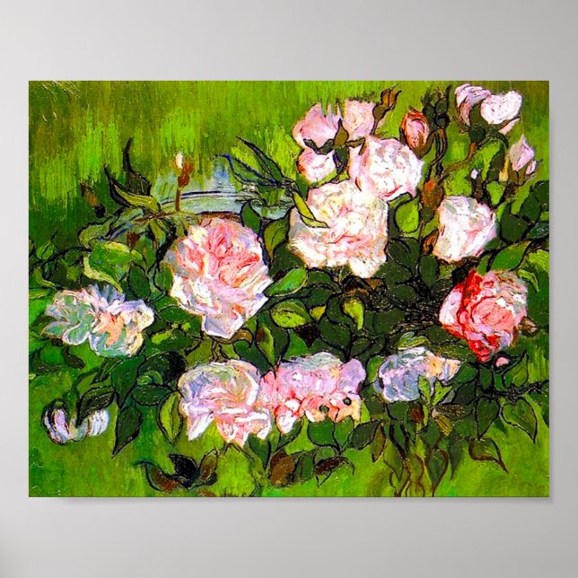Van Gogh Still Life mit rosa Roses Poster (Vorne)