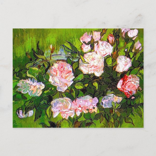 Van Gogh Still Life mit rosa Roses Postkarte (Vorderseite)