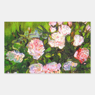 Van Gogh Still Life mit rosa Roses Rechteckiger Aufkleber