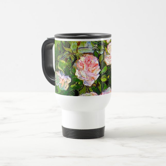 Van Gogh Still Life mit rosa Roses Reisebecher (Vorderseite Links)