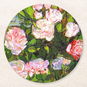 Van Gogh Still Life mit rosa Roses Runder Pappuntersetzer