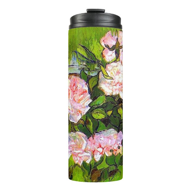Van Gogh Still Life mit rosa Roses Thermosbecher (Vorderseite)