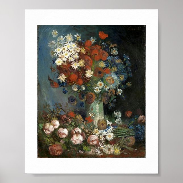 Van Gogh Still Life mit Wiese-Blume und Rose Poster (Vorne)