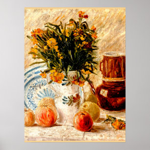 Van Gogh - Stillleben mit Kaffeekuchen und Blume Poster