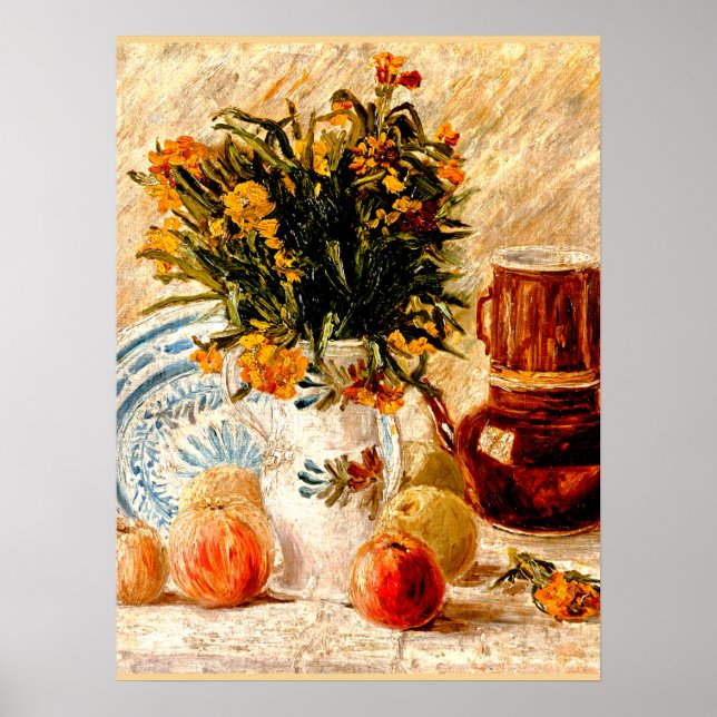 Van Gogh - Stillleben mit Kaffeekuchen und Blume Poster (Vorne)
