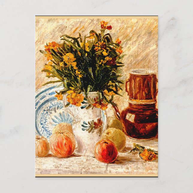 Van Gogh - Stillleben mit Kaffeekuchen und Blume Postkarte (Vorderseite)