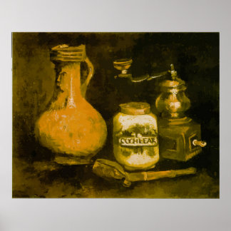 Van Gogh Stillleben mit Kaffeemühle, Pfeife und Kr Poster