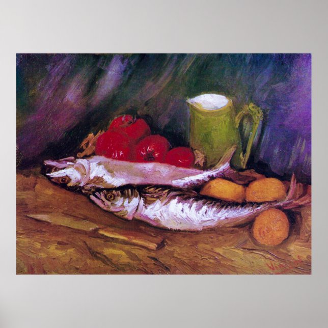 Van Gogh Stillleben mit Makrele Zitrone Tomate Poster (Vorne)