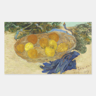 Van Gogh Stillleben mit Orangen, Zitronen und blau Rechteckiger Aufkleber