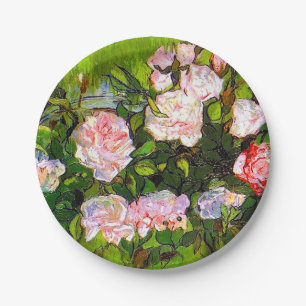 Van Gogh Stillleben mit rosa Rosen Pappteller