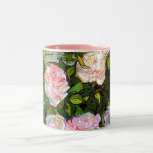 Van Gogh Stillleben mit rosa Rosen Zweifarbige Tasse