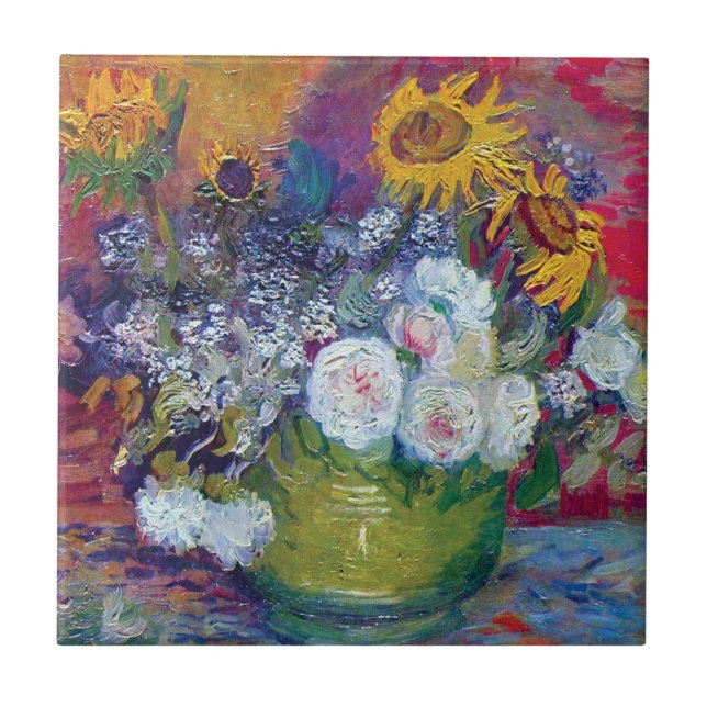 Van Gogh - Stillleben mit Rose und Sonnenblumen Fliese (Vorderseite)