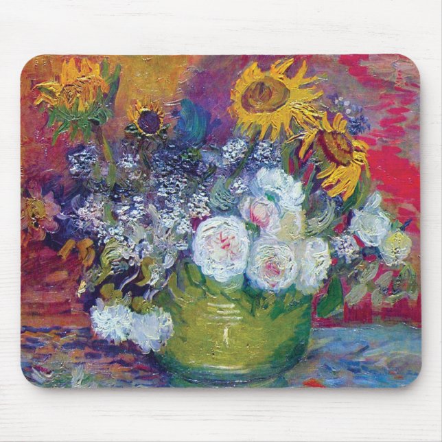 Van Gogh - Stillleben mit Rose und Sonnenblumen Mousepad (Vorne)