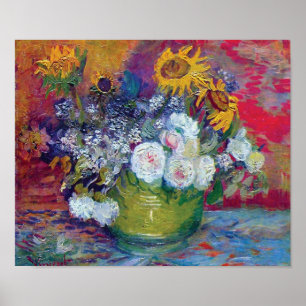 Van Gogh - Stillleben mit Rosen und Sonnenblumen Poster