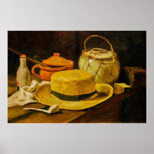 Van Gogh Stillleben mit Strohhut Poster (Vorne)