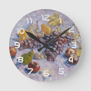 Van Gogh Stillleben mit Trauben und Äpfeln Kunstpr Runde Wanduhr