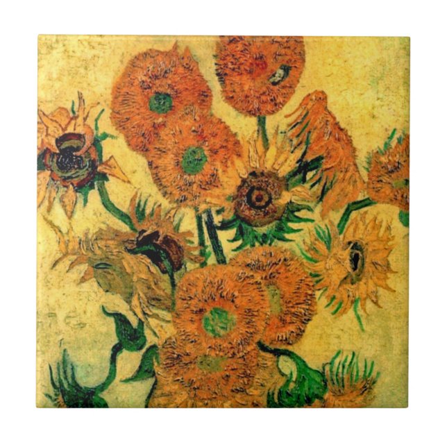 Van Gogh - Stillleben Vase mit fünfzehn Sonnenblum Fliese (Vorderseite)