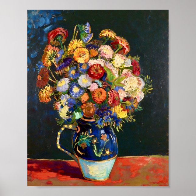 Van Gogh Stillleben Vasen mit Zinnias Poster (Vorne)